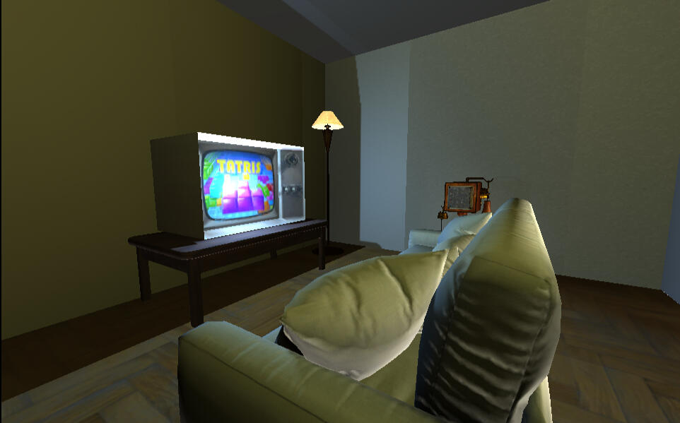When the player presses power-off, they exit into the 3d free-roam environment of the character's appartment