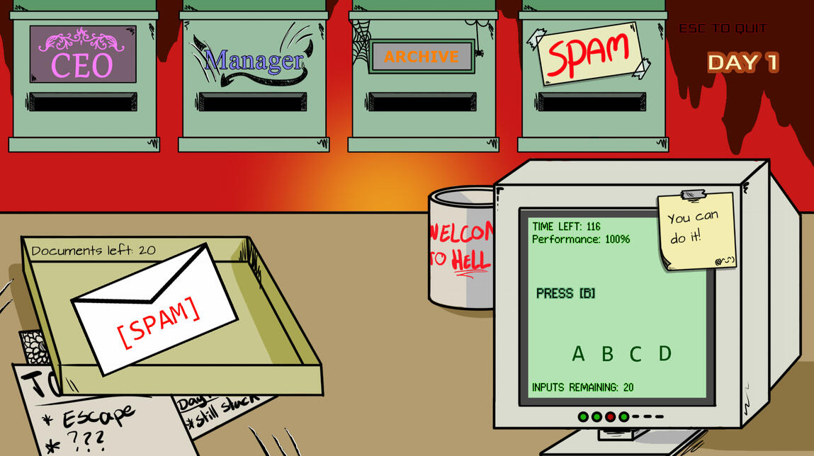 The player uses the number keys to send letters and the mouse on the computer screen.
