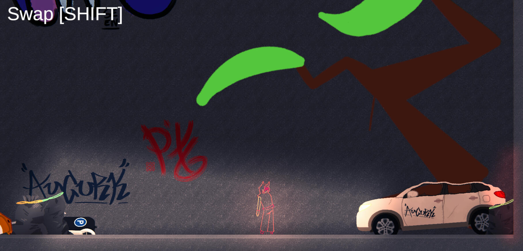 In another puzzle, you create a graffiti tree to platform your way up