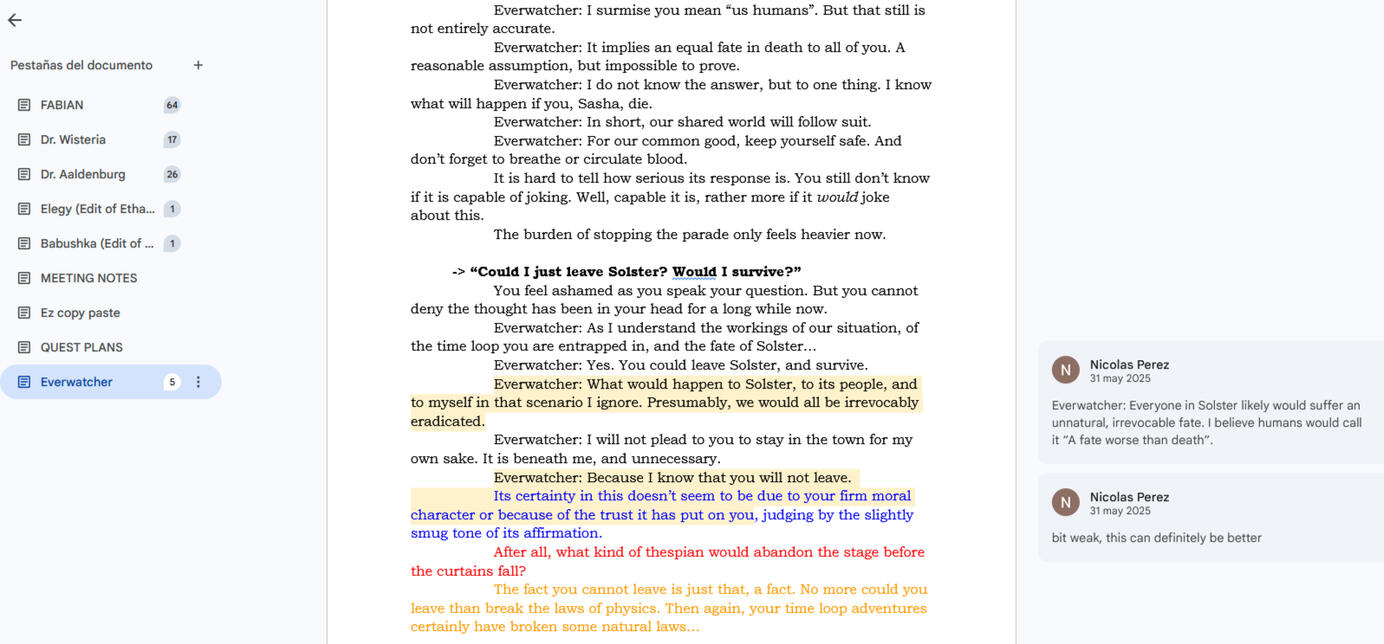Example of how I wrote dialogue
